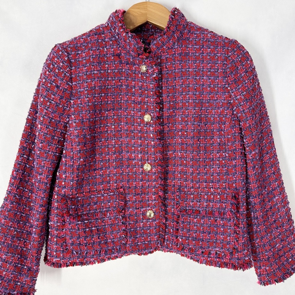Talbots Chunky Boucle Tweed Purple Red Jacket Blazer Women's Size 8P NEW